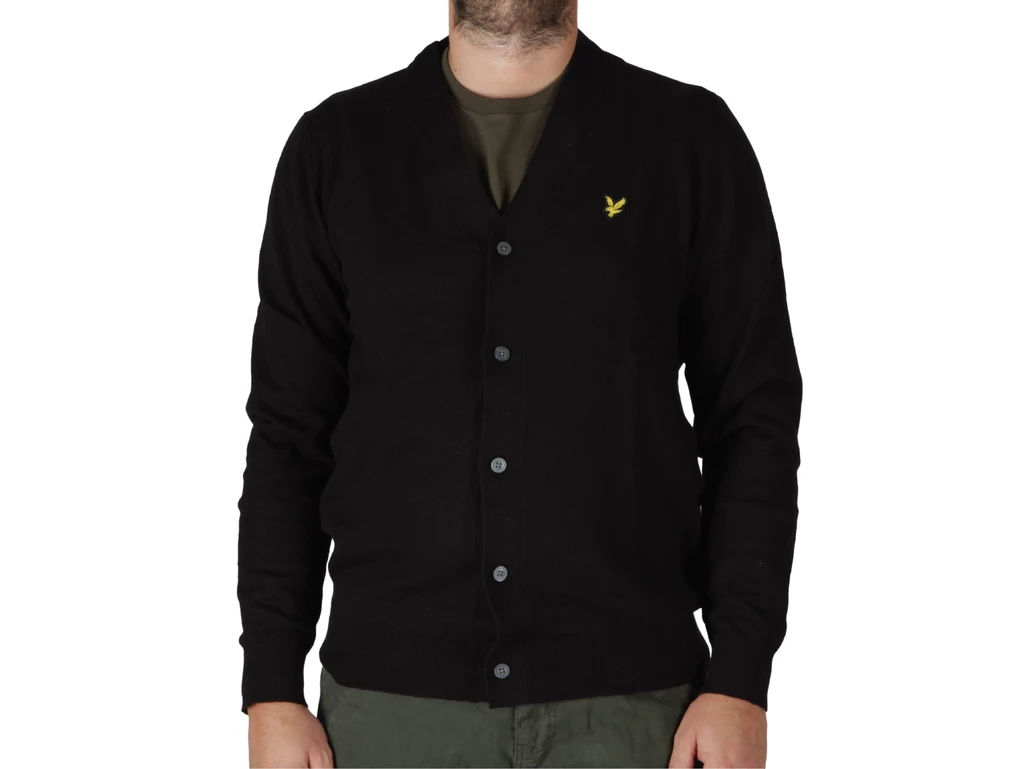 Lyle & Scott Cotton Merino V Neck Cardigan Jet Black man KN2100V Z865