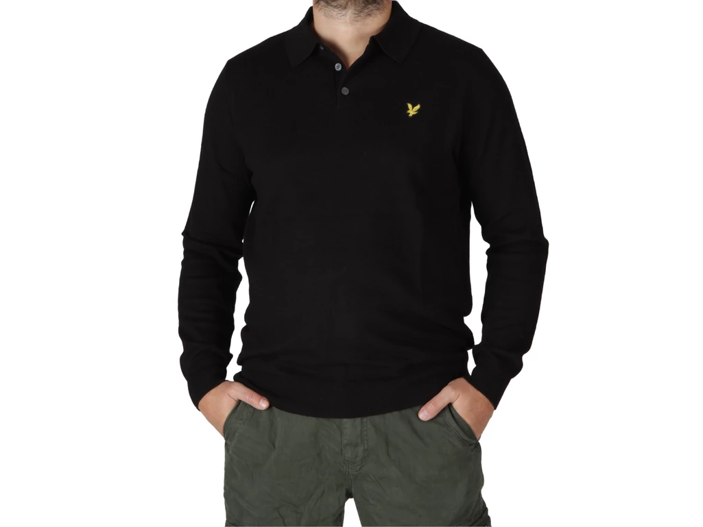 Lyle & Scott Cotton Merino Long Sleeve Knited Polo Jet Black man KN2113V Z865