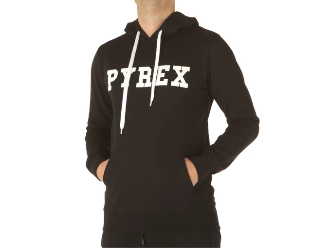 Pyrex Maglia Cappuccio In Felpa Uomo Nero Stampa Bianca man 22EPB40031 NER