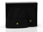 Lyle & Scott Lambswool Ribbed Beanie and Scarf set Jet Black