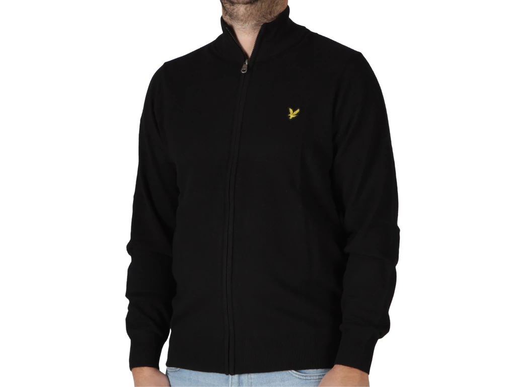 Lyle & Scott Lambswool Blend Zip Trough Cardigan Jet Black Marl man KN2102V W155