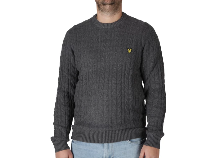 Lyle & Scott Cable Crew Neck Jumper Jet Black Marl man KN2115V W155