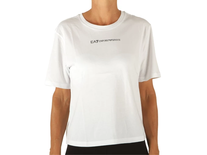 Emporio Armani T-Shirt Logo Crossover Bianco donna  8NTT22