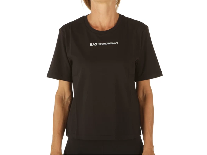 Emporio Armani T-Shirt Logo Crossover Nero mujer 8NTT22 TJBEZ 1200 