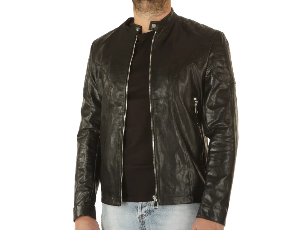 Berna Biker Ecopelle Vintage Nero hombre 230328-1 