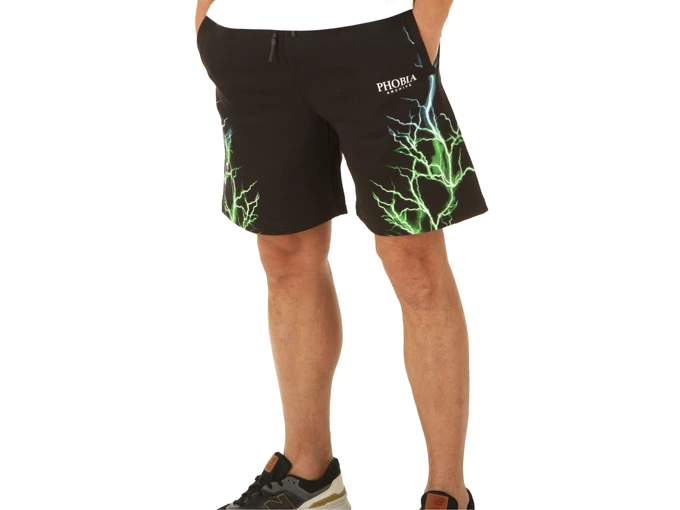 Phobia Archive Black Shorts With Green And Lightblue Lightning