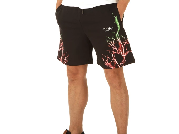 Phobia Archive Black Shorts With Red And Green Lightning uomo 