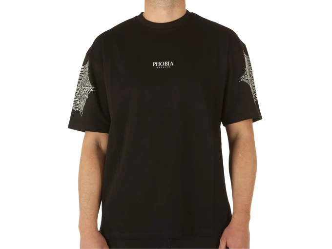 Phobia Archive Black T-Shirt With Strass Cobweb uomo 