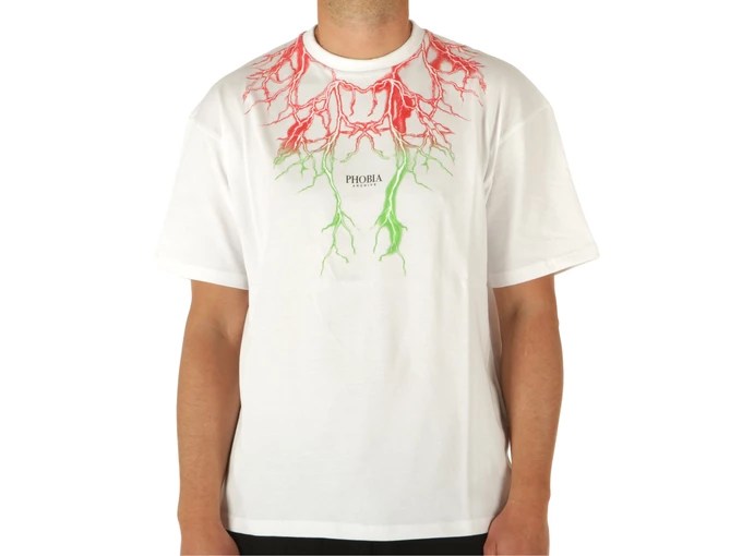 Phobia Archive White T-Shirt With Red And Green Lightning uomo 