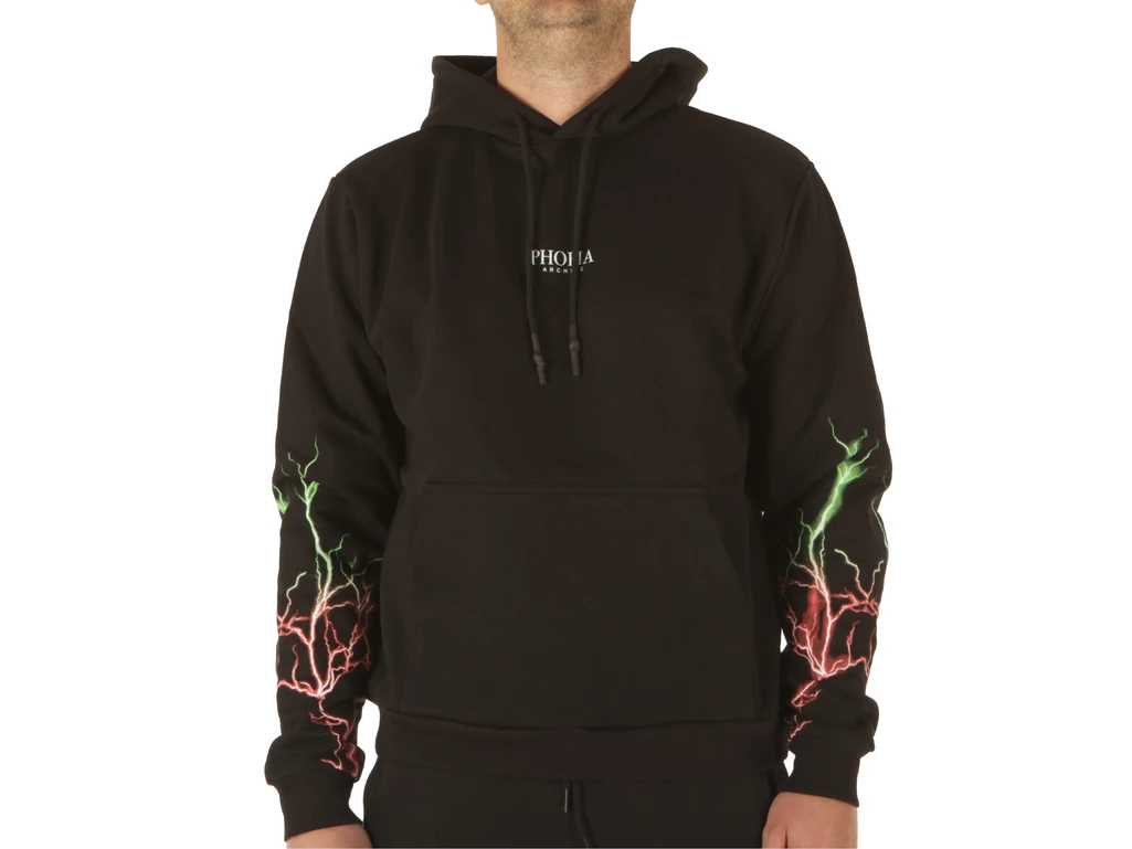 Phobia Archive Black Hoodie With Red And Green Lightning uomo 