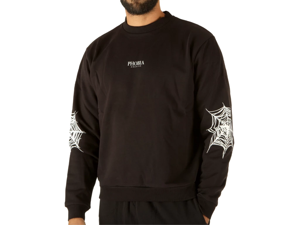 Phobia Archive Black Crewneck White Cobweb Print hombre PH/B12COBWEBW 