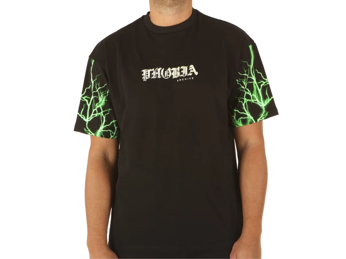Phobia Archive Black T-Shirt With Green Lightning On Sleeves