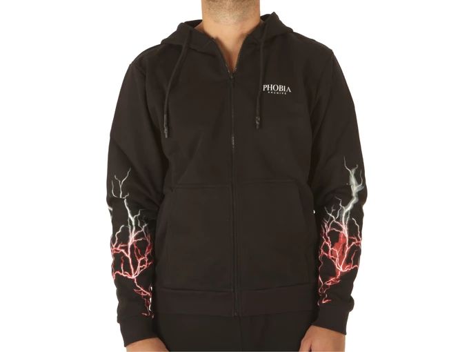 Phobia Archive Black Zip Hoodie With Red And Gret Light On