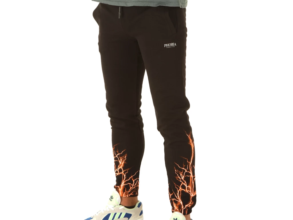 Phobia Archive Black Pants With Orange Lightning hombre PH00029OR 