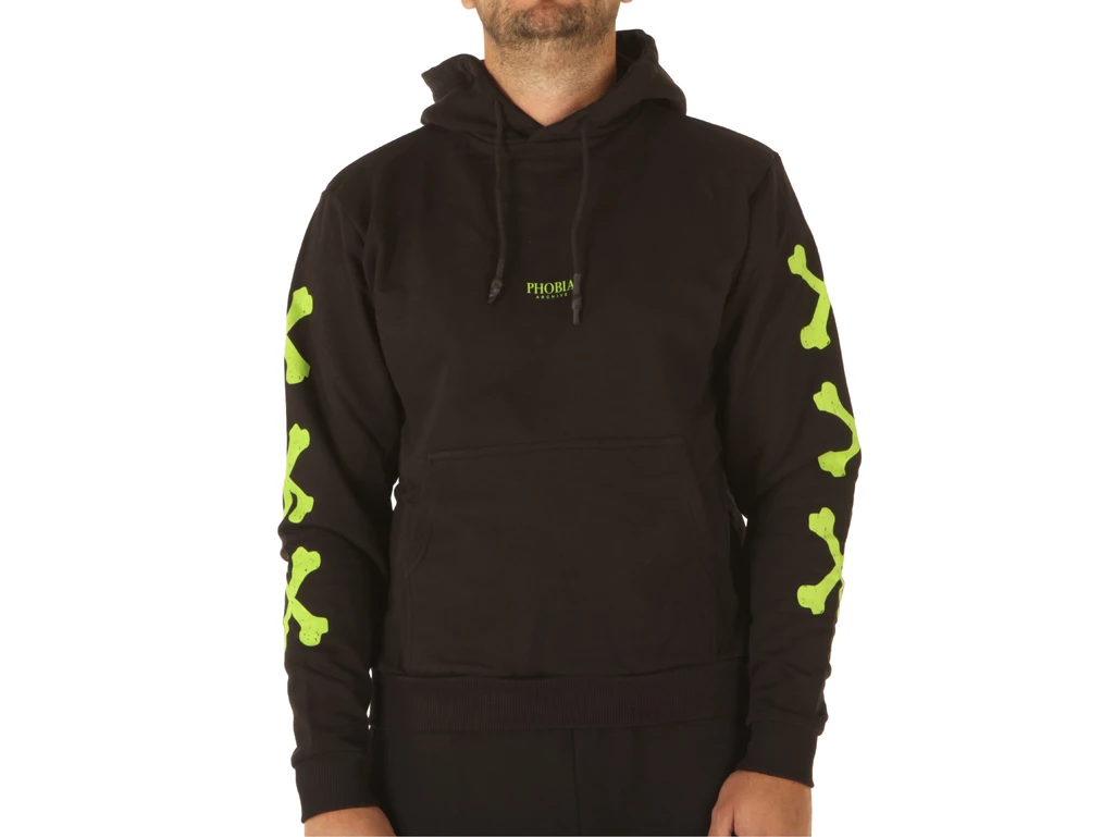 Phobia Archive Black Hoodie With Green Cross Bones uomo  PH00080