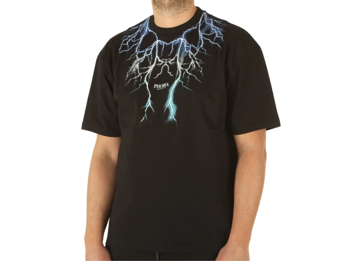 Phobia Archive Black T-Shirt With Blue Grey Lightblue Lightning