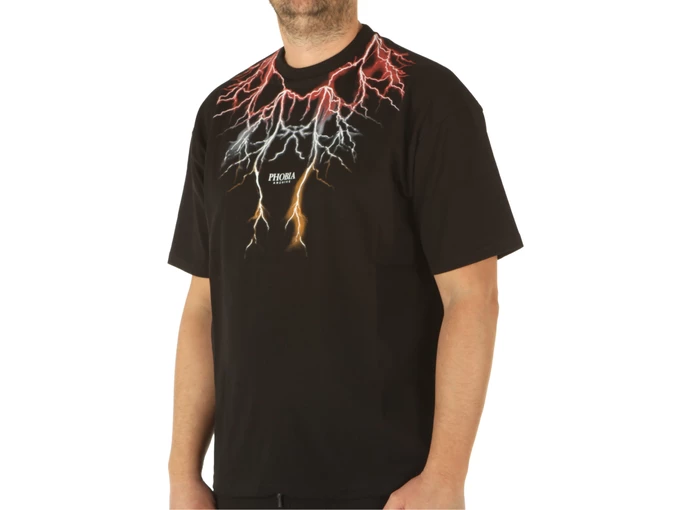 Phobia Archive Black T-Shirt With Red Grey Orange Lightning