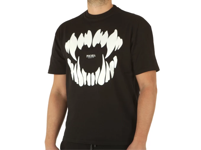 Phobia Archive Black T-Shirt With White Mouth Print uomo 