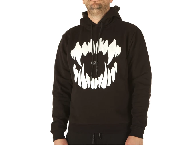 Phobia Archive Black Hoodie With White Mouth Print uomo  PH00199