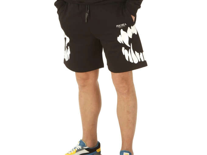 Phobia Archive Black Shorts With White Mouth Print uomo  PH00203