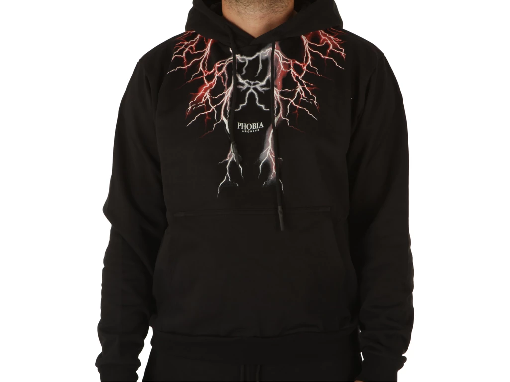 Phobia Archive Black Hoodie With Red Grey Lightning uomo 