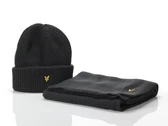 Lyle & Scott Lambswool Ribbed Beanie and Scarf set Mid Grey Marl hombre GF2100A