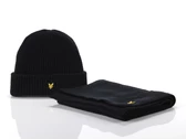 Lyle & Scott Lambswool Ribbed Beanie and Scarf set Jet Black man GF2100A Z865