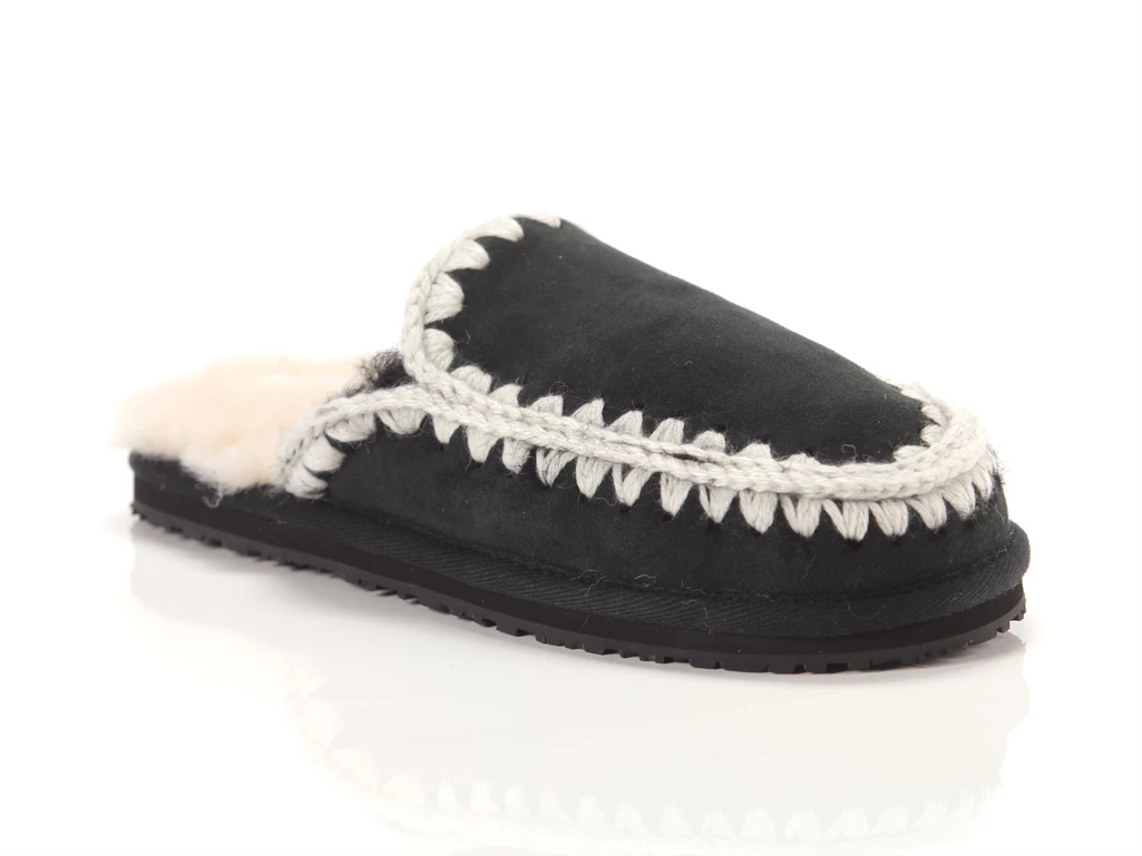 Mou Suede Slipper Full Eskimo Stitch Black Suede donna 