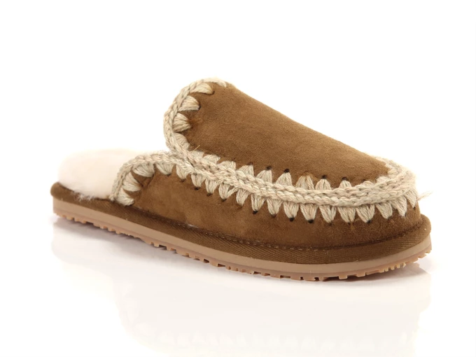 Mou Suede Slipper Full Eskimo Stitch Cognac donna  MU.FW161007A