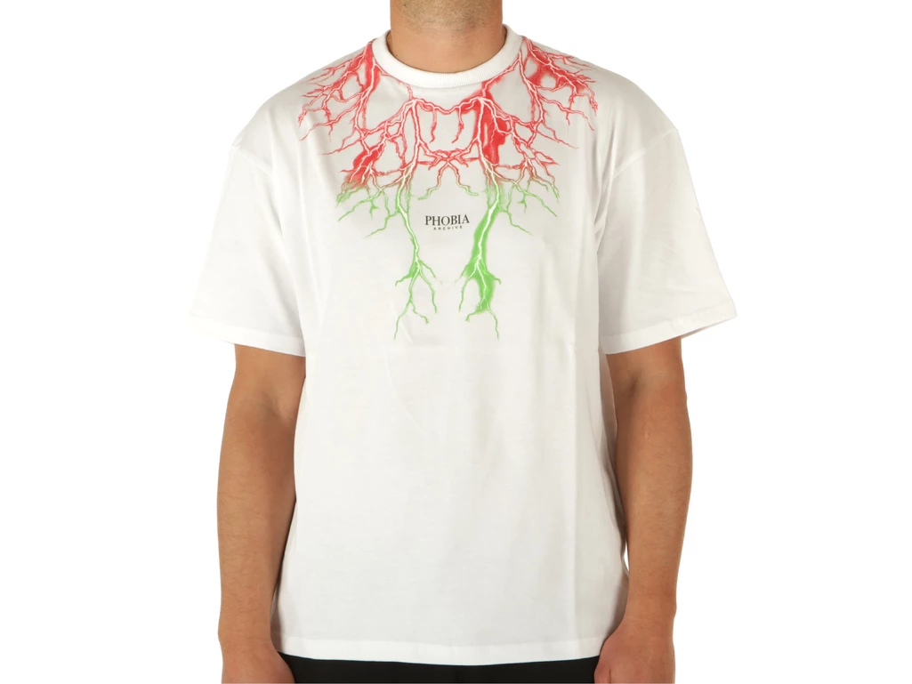 Phobia Archive White T-Shirt With Red And Green Lightning man PH/1WREDGR