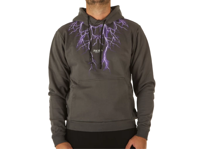 Phobia Archive Grey Hoodie With Purple Lightning man PH00020PU