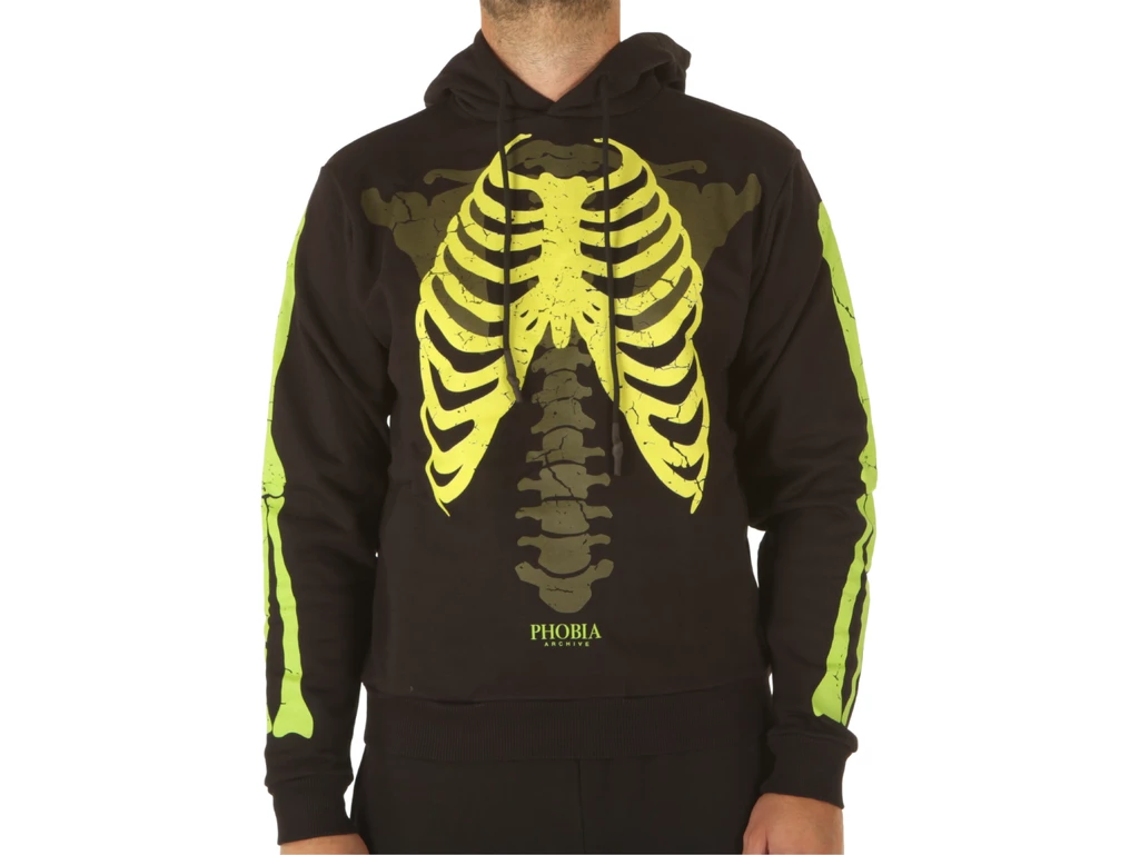 Phobia Archive Black Hoodie With Green And Light Green Bones man PH00068