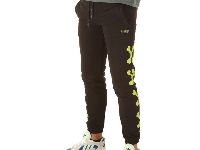 Phobia Archive Black Pants With Green Cross Bones man PH00073