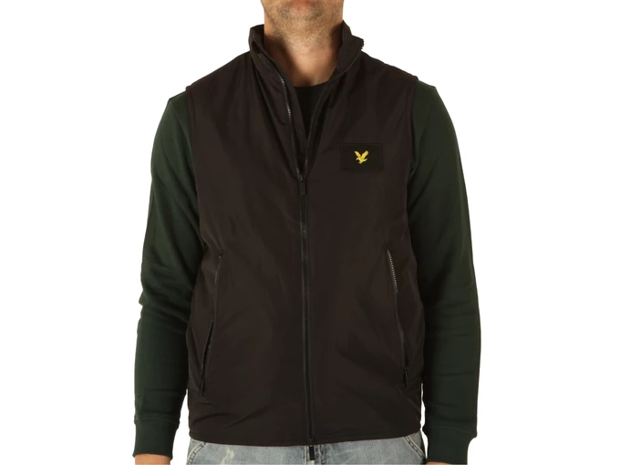 Lyle & Scott Double Zip Packable Gilet Jet Black hombre JK1642V Z865 