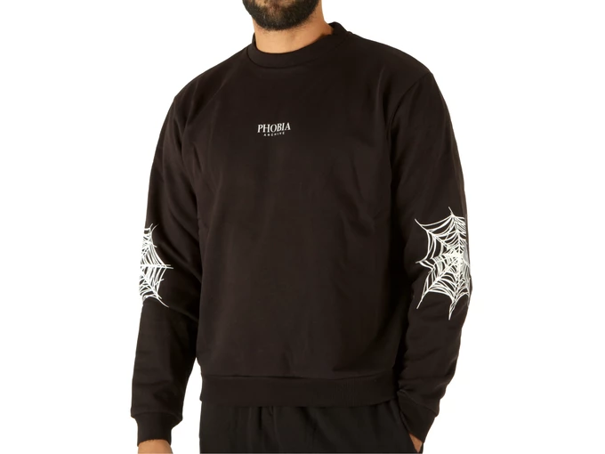 Phobia Archive Black Crewneck White Cobweb Print homme PH/B12COBWEBW